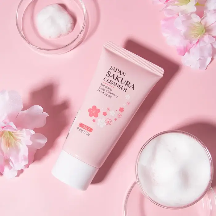 LAIKOU japon Sakura nettoyant doux nettoyage en profondeur contrôle de l'huile hydratant rétrécit les Pores visage
