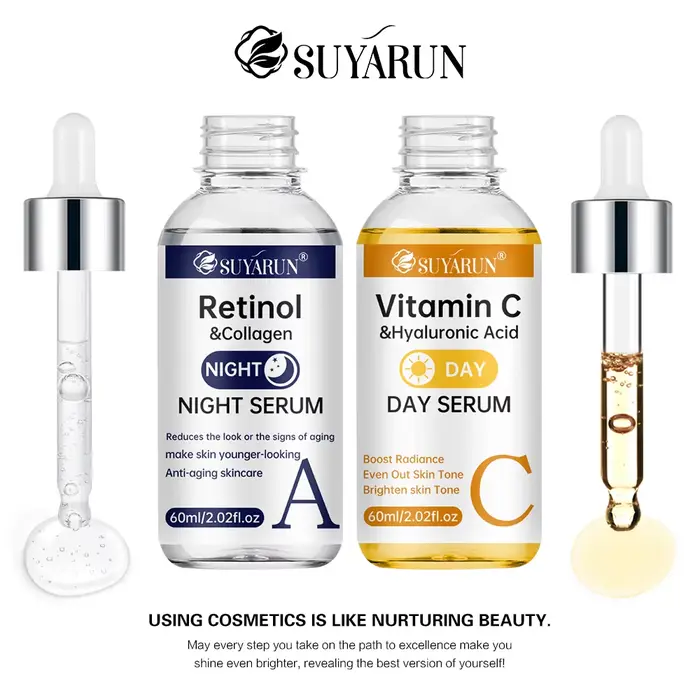 SUYARUN Day Sérum au rétinol de nuit à la vitamine C - Éclaircissant et anti-âge | Formule 2 en 1 pour la réparation de