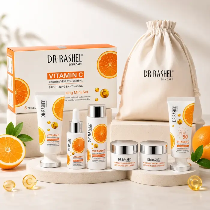 Ensemble de 6 crèmes sérum à la vitamine C DR RASHEL, écran solaire, éclaircissant, anti-âge, soin de la peau, mini-set pour femmes