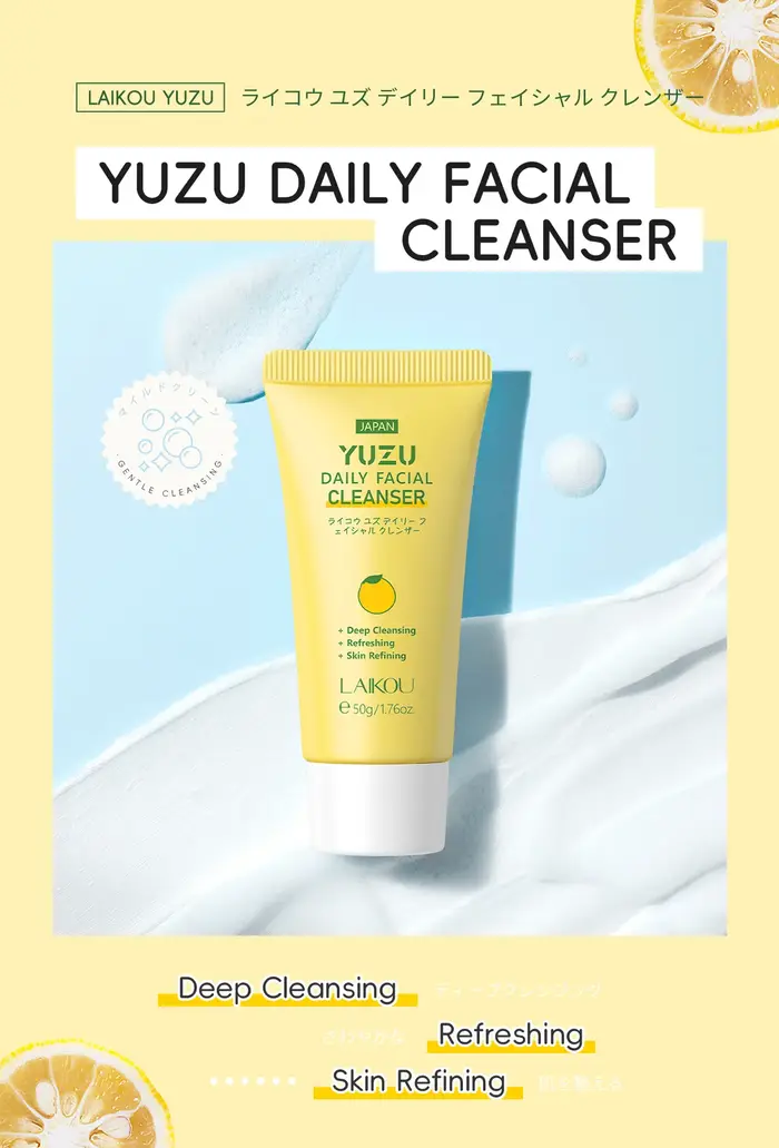 Nettoyant visage LAIKOU Pamplemousse/Yuzu 50g, nettoyage en profondeur doux, mousse riche, contrôle 