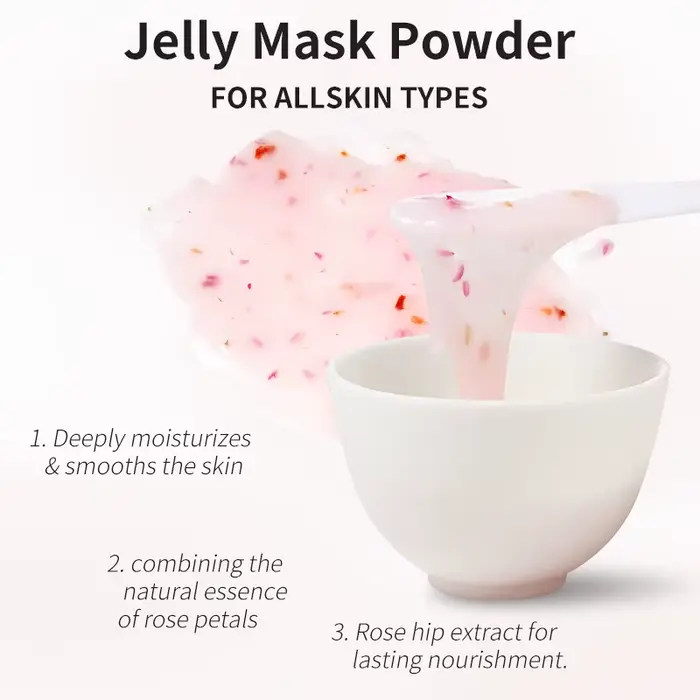 Masque facial en poudre de gelée à l'acide hyaluronique/à la rose/au collagène - Hydratant