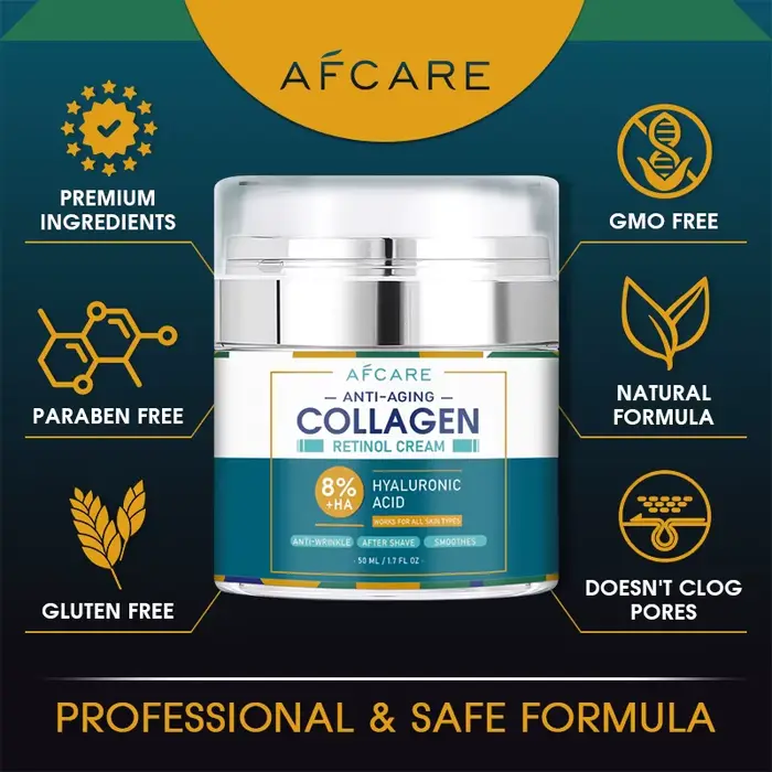 Crème pour le visage au collagène à 8% avec acide hyaluronique de haute qualité