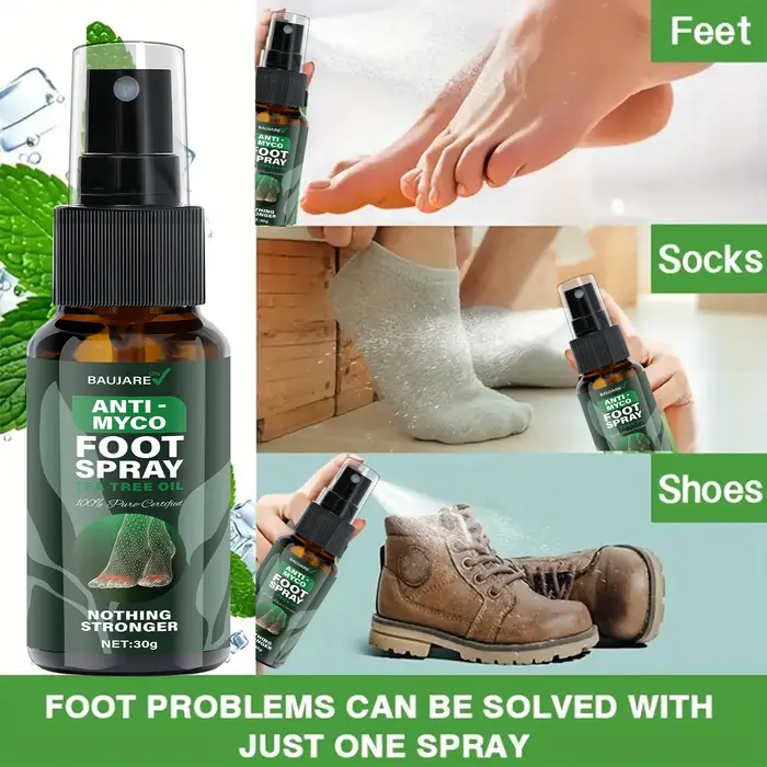 Spray pour les pieds anti-myco avec huile d'arbre à thé – Formule certifiée la plus forte à 100 % de flûte pour une