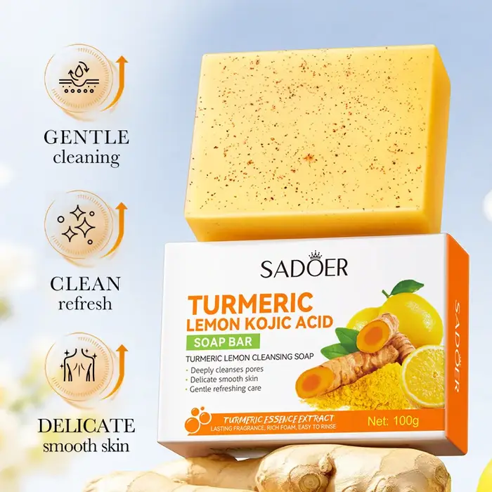 SADOER curcuma savon pour le visage blanchissant Anti-âge hydratant nettoyage en profondeur corps