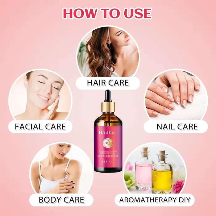 Huile de rose pour le visage à l'extrait de ginseng rouge