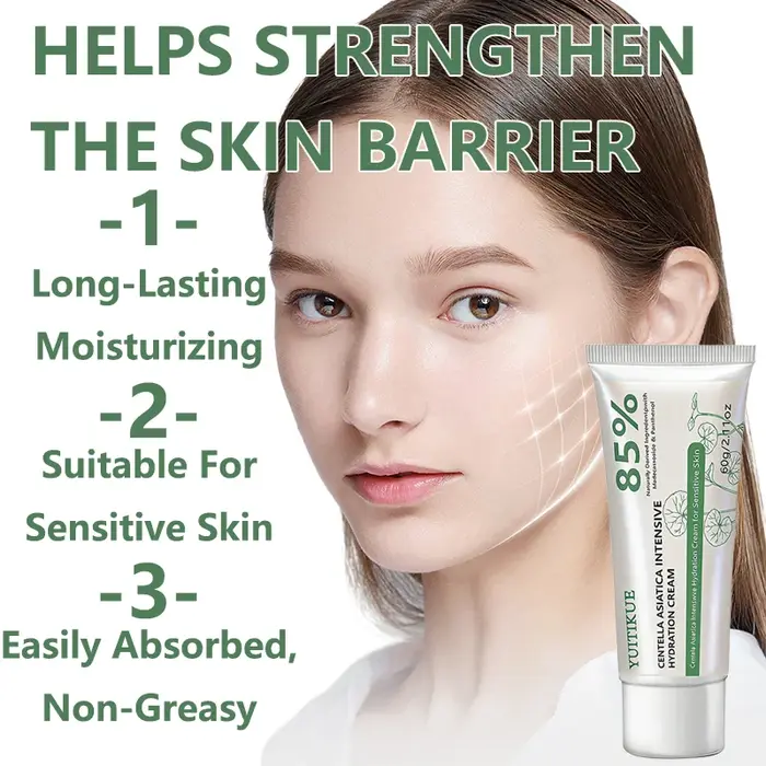 Crème hydratante intensive YUITIKUE à la Centella Asiatica 60g Formule 85% naturelle pour une hydratation intense et les peaux sensibles