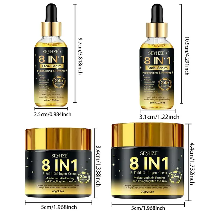 SEYHZE Kit de Soins Visage Hydratant et Raffermissant 8-en-1 (2 pièces) avec Niacinamide