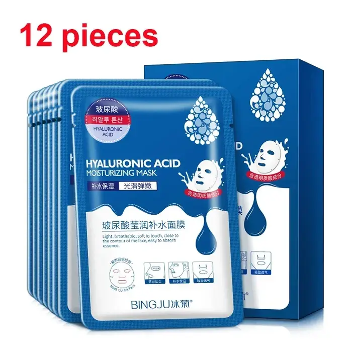 Feuille de masque Facial à l'acide hyaluronique, 12 pièces, hydratant, augmentant l'élasticité de la