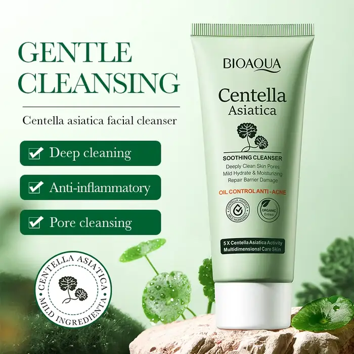 BIOAOUA Centella Asiatica Nettoyant pour le visage Mousse nettoyante quotidienne douce avec acide hy