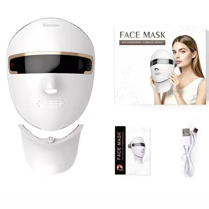 Masque facial LED pour le soin du cou, 98 LED, 7 couleurs de lumière rouge, contrôle tactile, rechar