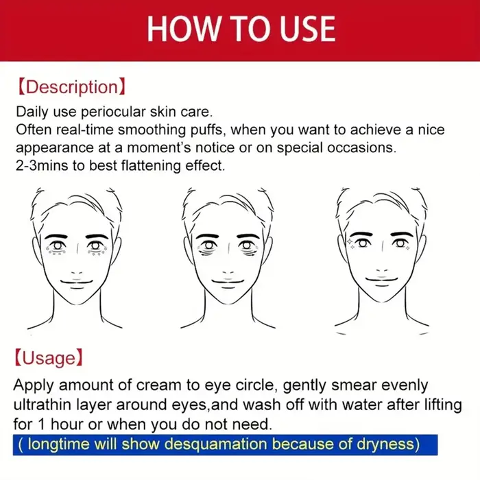 Crème pour les yeux liftante instantanée. Pour hommes femmes. Bonne ductilité cutanée. Adoucit