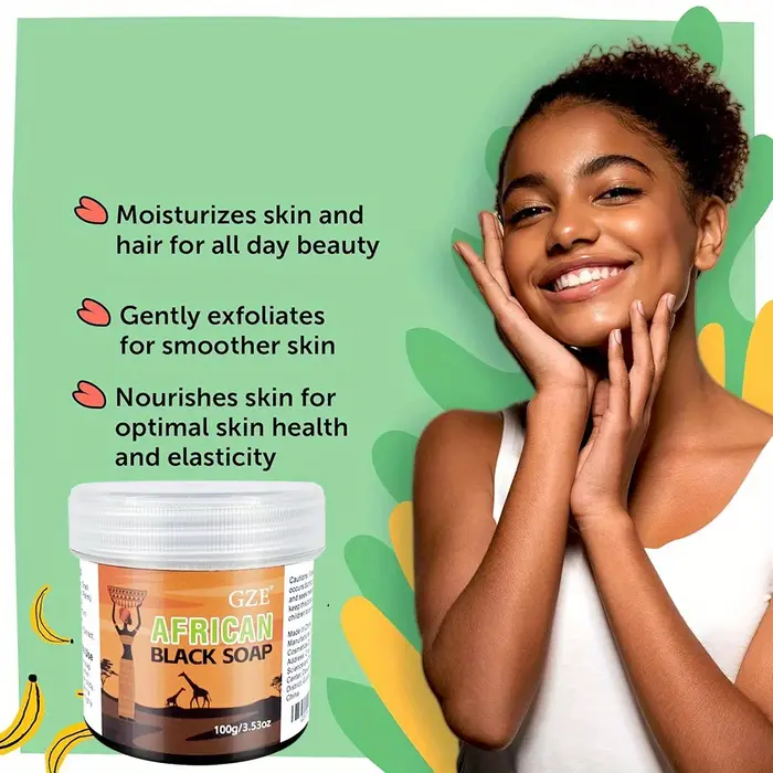 GZE Savon noir africain nettoyant 3 en 1 pour le visage