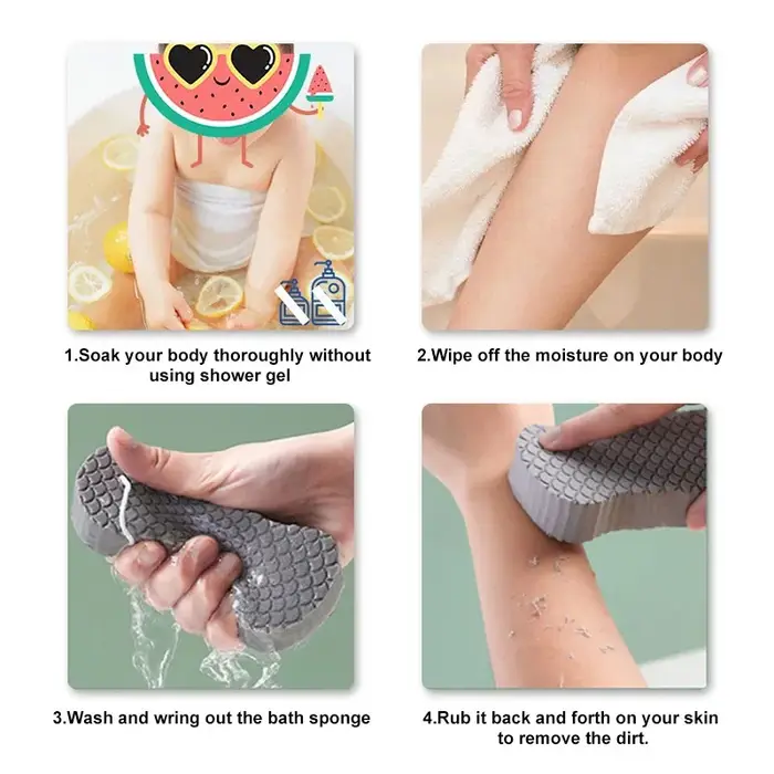Éponge de bain douce, brosse exfoliante pour peaux mortes