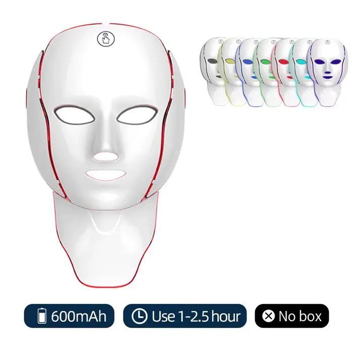 Masque facial LED 7 couleurs, thérapie par lumière rouge, rechargeable par USB, masque sans fil, soi