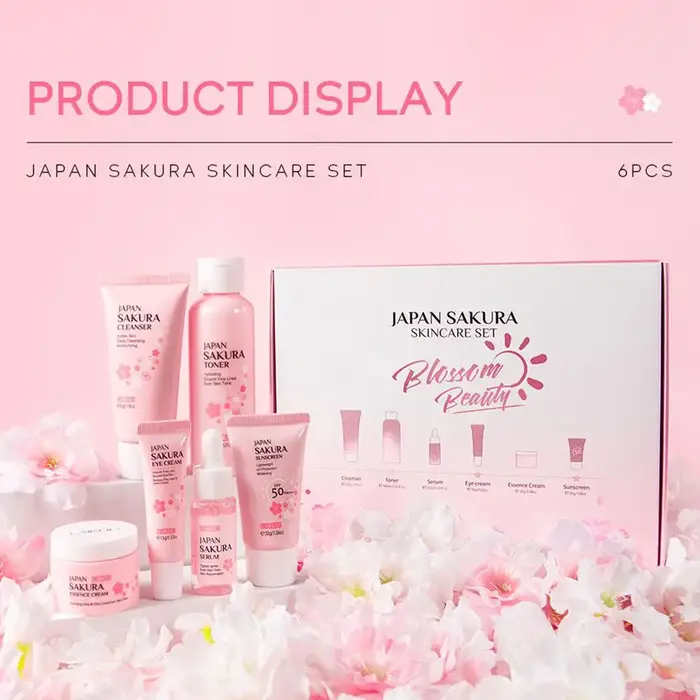 6 pièces/ensemble Sakura ensembles de soins de la peau crème pour le visage sérum Toner nettoyant