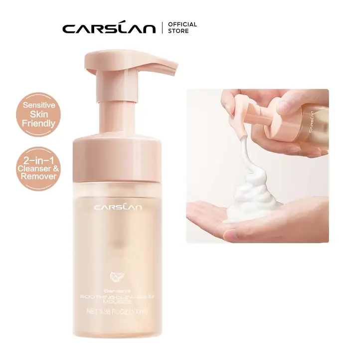 CARSLAN Mousse nettoyante apaisante 2-en-1 : Nettoyant visage et démaquillant purifiant, doux et nou