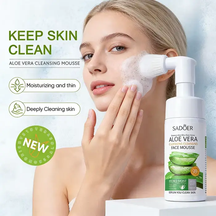 SADOER Nettoyant Visage à l'Aloe, Mousse Nettoyante Massante Hydratante, Nettoyage en Profondeur Ant