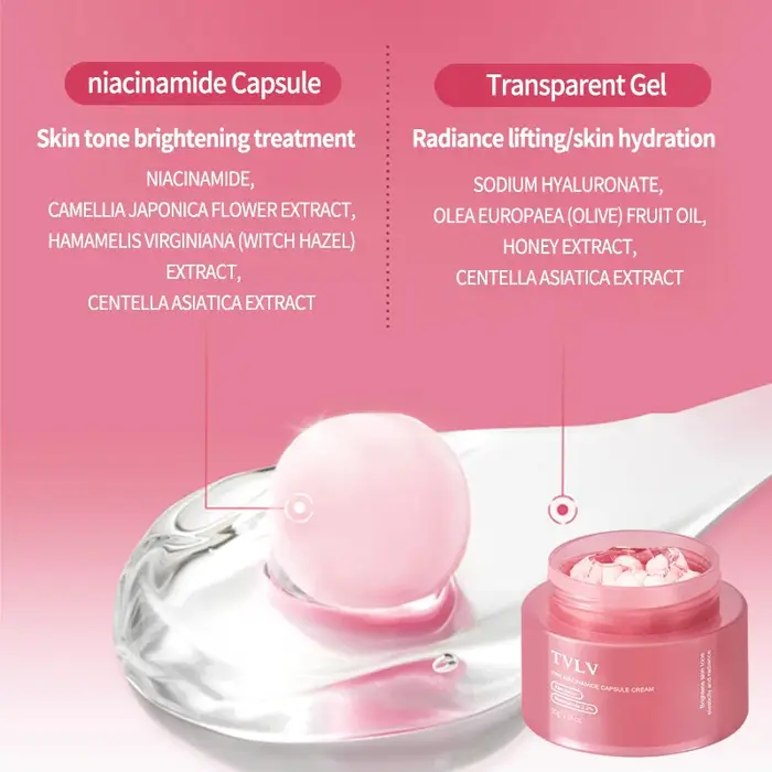 Crème hydratante et éclaircissante à la niacinamide rose en capsules