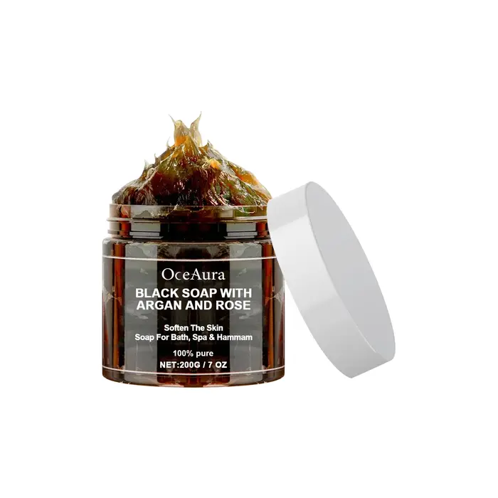 Savon noir OCEAURA à l'argan et à la rose, savon noir Beldi, idéal pour éliminer les peaux mortes, g
