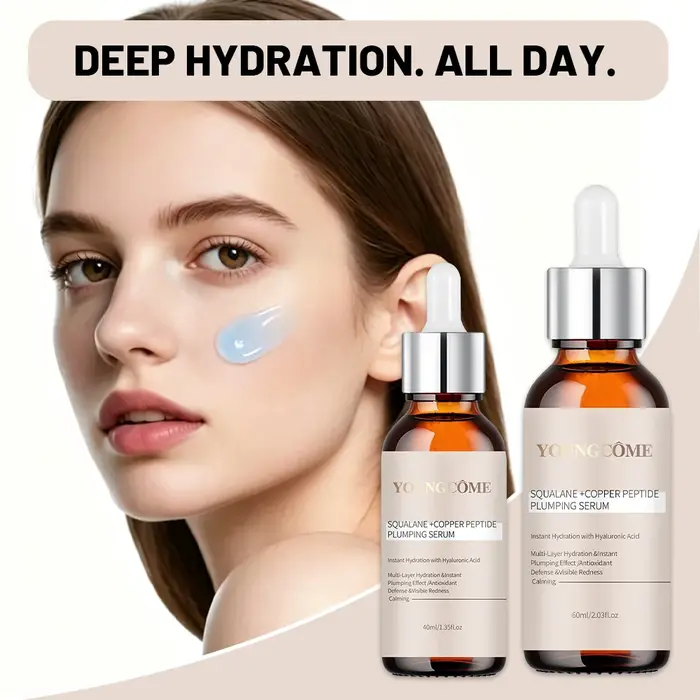 Sérum repulpant au squalane et aux peptides de cuivre pour le visage - Hydratant raffermissant à l'acide hyaluronique