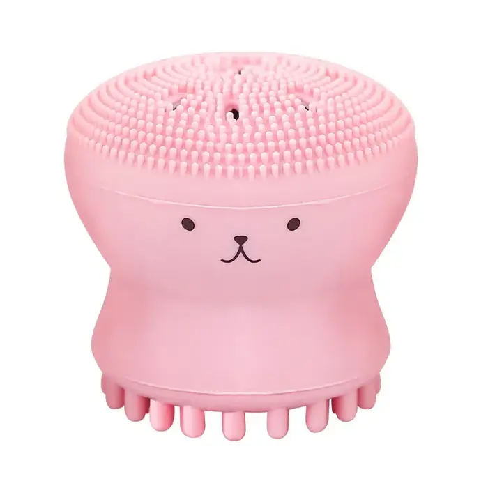 Brosse faciale poulpe rose avec éponge, brosse de nettoyage de la peau, petits outils de maquillage 