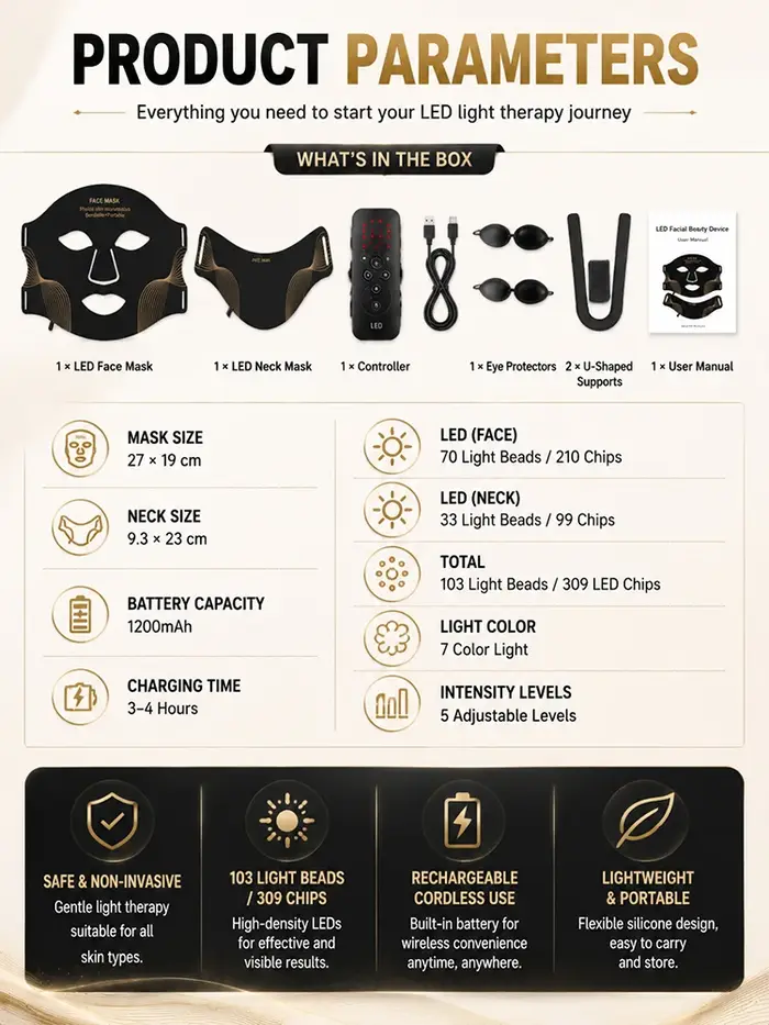 Masque facial LED, masque de luminothérapie rouge, masque pour le cou, appareil de beauté LED 7 couleurs, soin de la peau du visage, rajeunissement par photothérapie en silicone. Livraison gratuite.