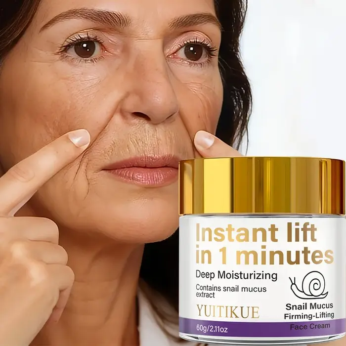 Crème raffermissante à la mucine d'escargot qui lifte instantanément en 1 minute, hydrate en profondeur et contient de l'extrait de mucine d'escargot