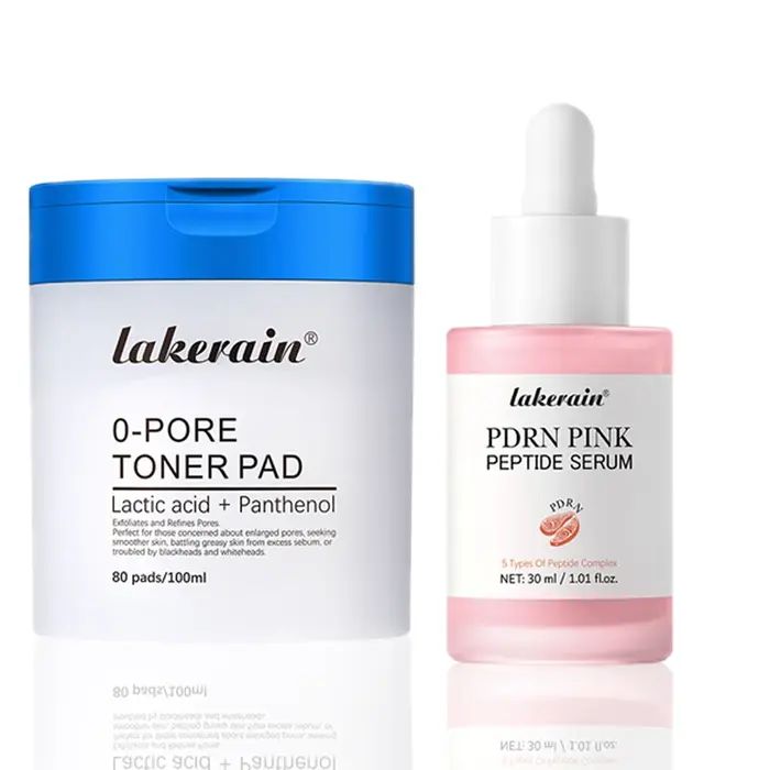 Lakerain – Lot de 2 produits de soin : Tampon tonifiant 0-Pore, Sérum éclat au peptide rose et ADN d