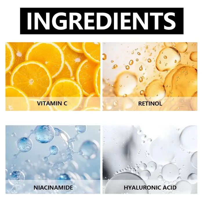 Sérum à la vitamine C hydratant pour le visage avec acide hyaluronique, acide férulique et huile d'argousier pour une nutrition quotidienne de la peau, léger