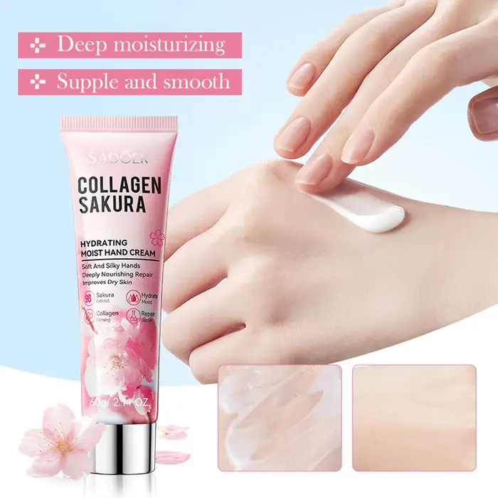 Crème hydratante pour les mains lisse au collagène fleur de cerisier pour l'automne et l'hiver