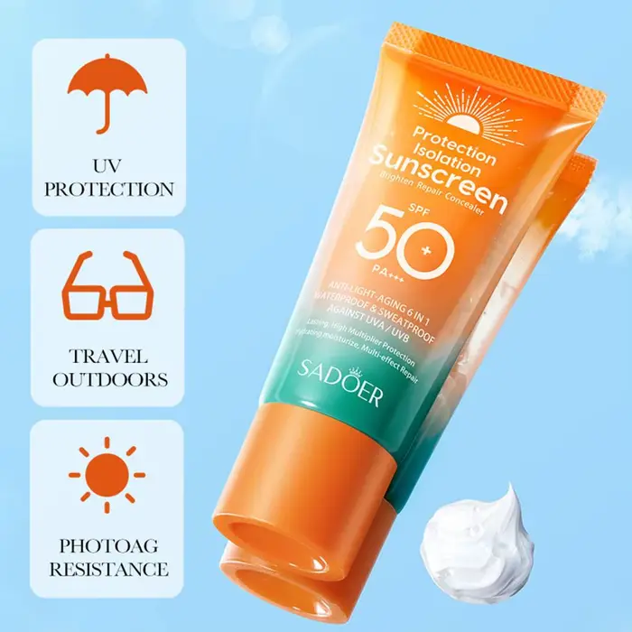 Crème solaire visage SPF50 PA+++ 50g, protection antioxydante UVA/UVB, résistante à l'eau et à la transpiration pour l'extérieur, non grasse