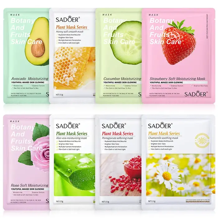 8 pièces SADOER Fruits masque Facial beauté masques de soin du visage hydratant raffermissant