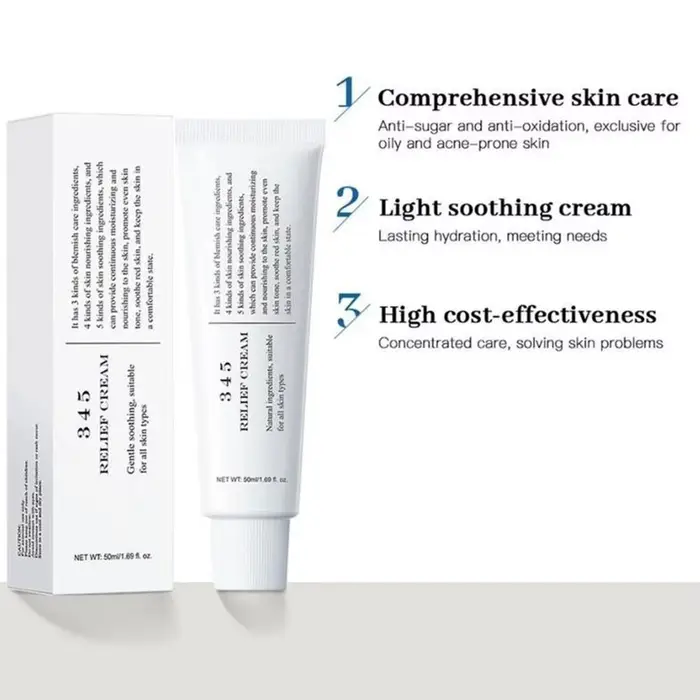 Crème nourrissante antioxydante 345, répare la barrière cutanée affaiblie, apaise la peau acnéique et procure une hydratation profonde.
