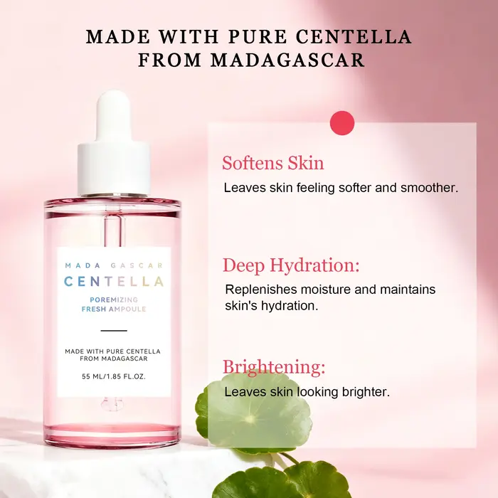 Sérum Éclaircissant à la Centella et au Niacinamide 55ml - Ampoule Hydratante qui Apaise le Teint Inégal et Booste