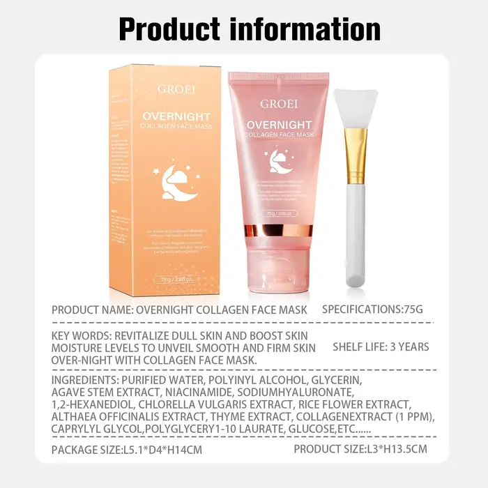 Masque au collagène de nuit 75g - Fournit une hydratation intense et un raffermissement de la peau pendant vous dorme.