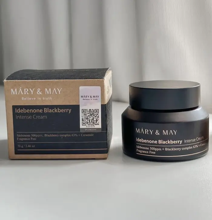 MARY& MAY Crème Intense à l'Idébenone et à la Mûre 70g Collagène Hydratant Naturel Doré Nourrissant en Profondeur