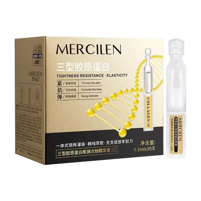 Sérum facial au collagène à dose unique enrichi en acide hyaluronique, procure une hydratation longu