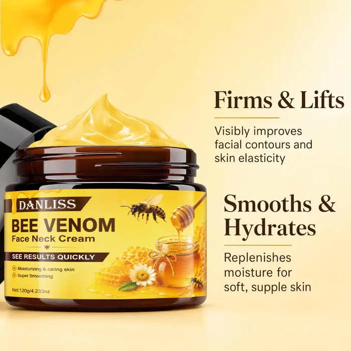 Crème visage et cou au venin d'abeille avec acide hyaluronique – Hydratant liftant, lissant et hydratant pour une amélioration visible du contour.