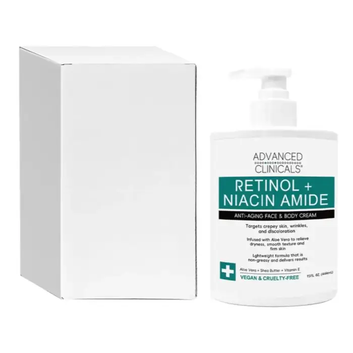 Crème anti-âge Advanced Clinicals au rétinol + niacinamide 444 ml pour le visage et le corps, végane