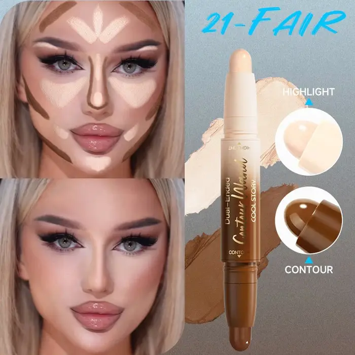 Stick de contour double embout, crème illuminatrice et ombre, imperméable, couvrance totale, anti-ce