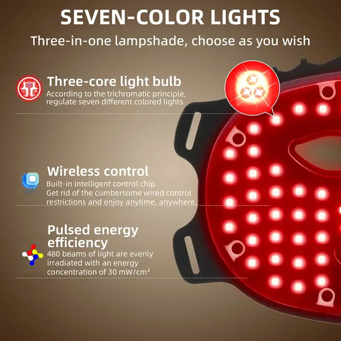 Masque facial ou pour le cou à LED 7 couleurs avec 80 lumières