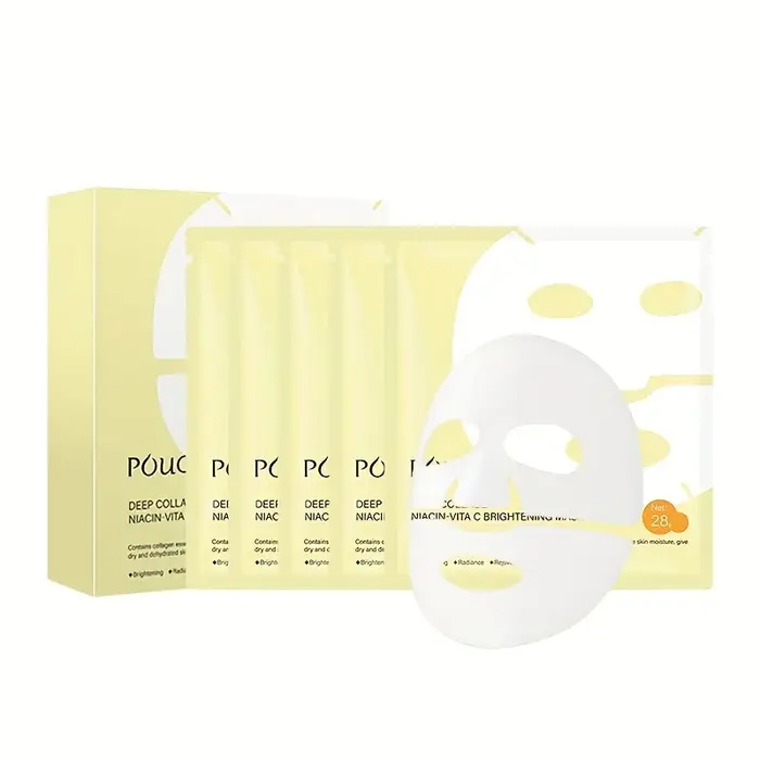 1 boîte*5 masques pour le visage au collagène blanc et jaune, contenant du collagène + de la niacina
