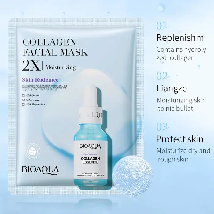 20 pièces BIOAQUA Centella collagène masque pour le visage hydratant rafraîchissant feuille masques acide hyaluronique
