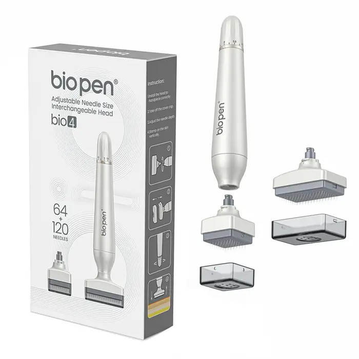 Nouveau Kit Derma Stamp Bio 4 à Double Tête Remplaçable, Stylo Microneedle Réglable pour le Soin du