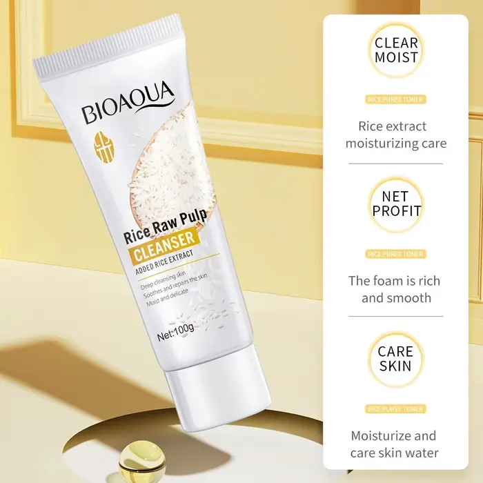 BIOAQUA pulpe brute de riz nettoyant pour le visage mousse de lavage