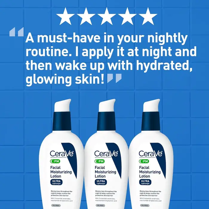 Lotion hydratante pour le visage CeraVe PM avec acide hyaluronique et niacinamide