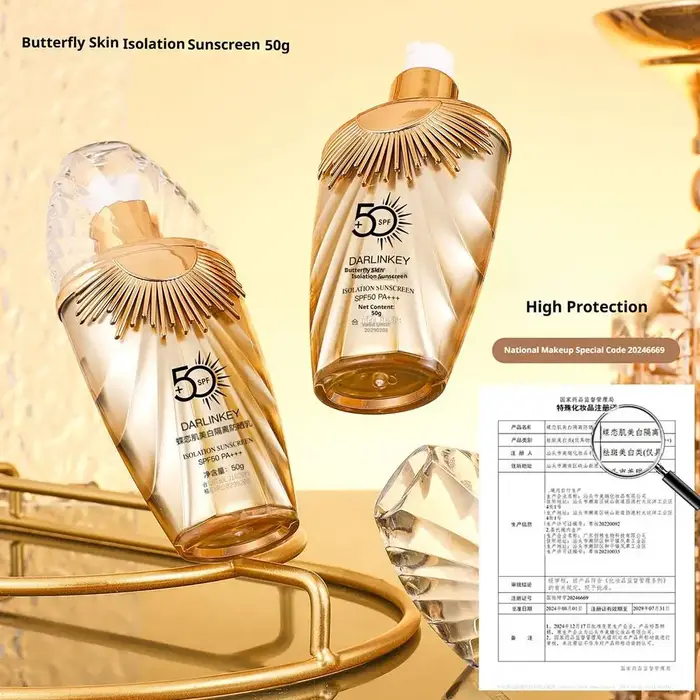 DARLINKEY Crème Solaire Isolante SPF50 5-en-1 Éclaircissante et Unifiante PA+++ Anti-UV Teint Naturel Sans Maquillage Protection Faciale Sans Effort