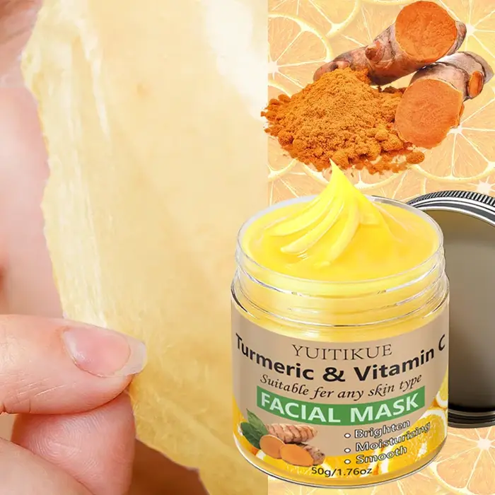 Masque visage YUITIKUE au curcuma et à la vitamine C - Formule éclaircissante, hydratante et lissant