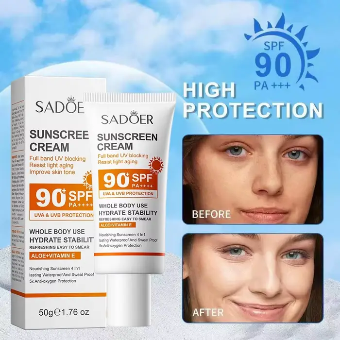 Sadoer crème solaire à haute Protection SPF 90 + PA +++ blanchissant imperméable résistant à la sueu