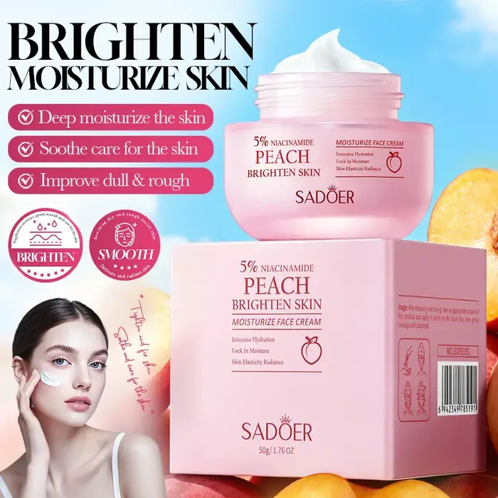 Crème pour le visage éclaircissante à la pêche et à la niacinamide SADOER - Hydratation intense, apa